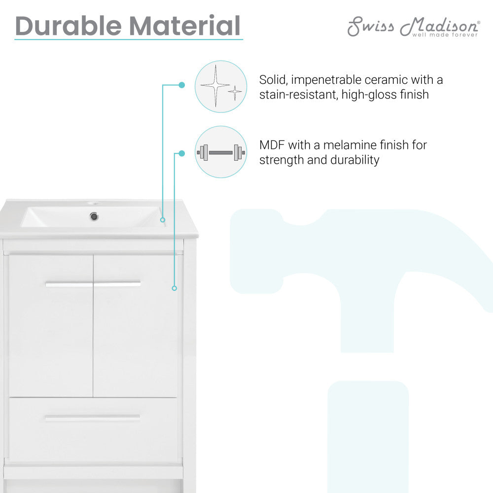 Virage 24" Freestanding, Bathroom Vanity in Glossy White