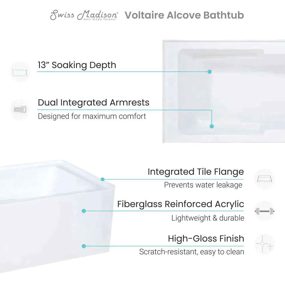 Voltaire 60" X 32" Left-Hand Drain Alcove Bathtub with Apron in Bisque