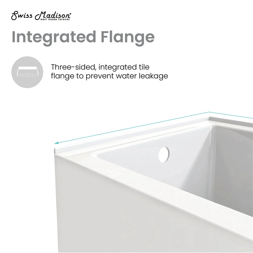 Voltaire 48 x 30" Right-Hand Drain Alcove Integrated Armrest Bathtub with Apron.