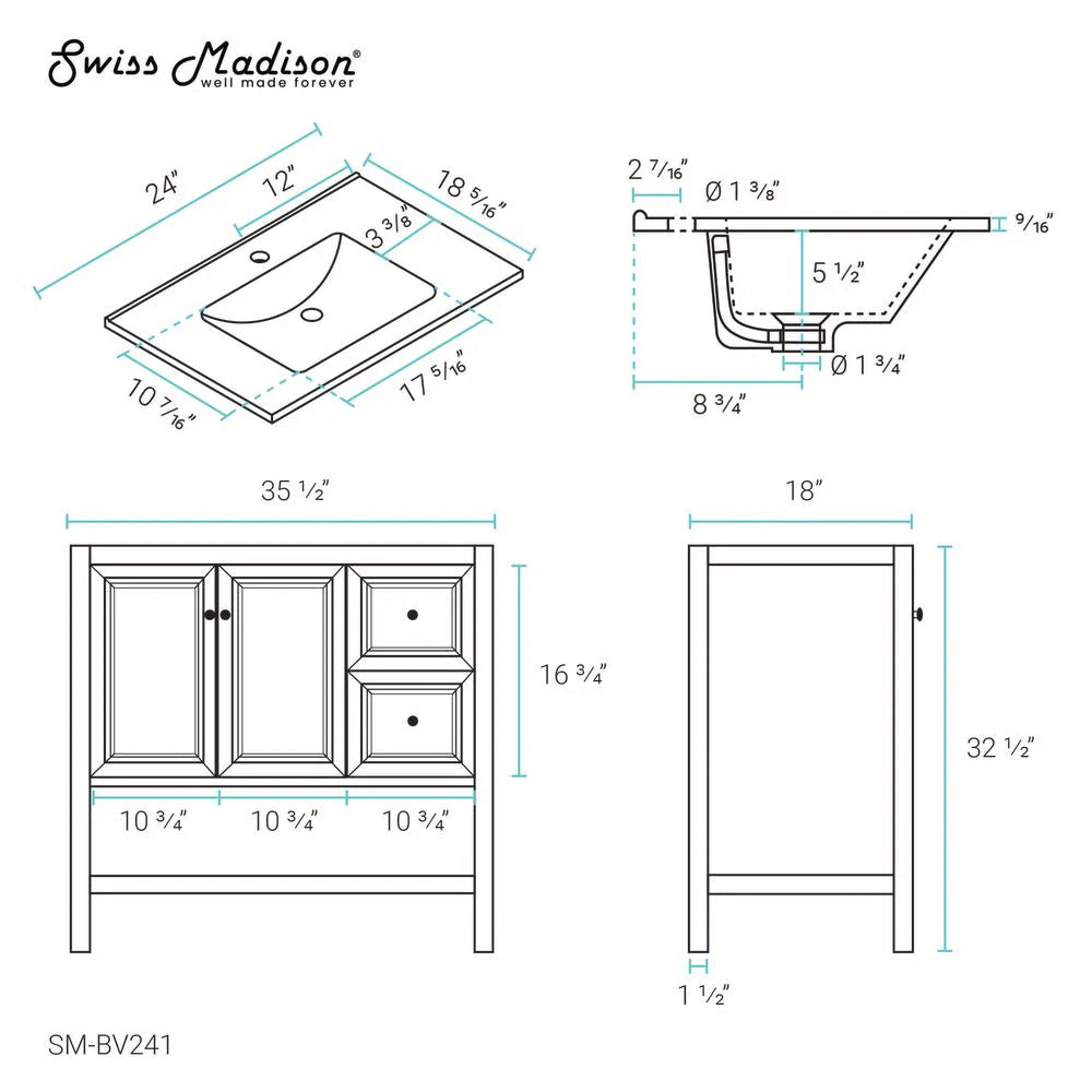 Château 36" Bathroom Vanity in Natural Oak