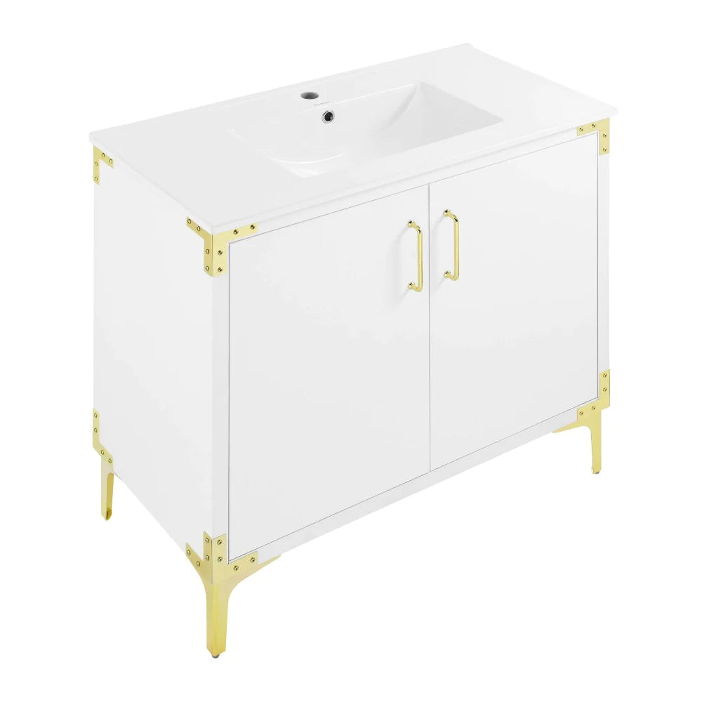Voltaire 36" Single, Bathroom Vanity in White with Gold Hardware