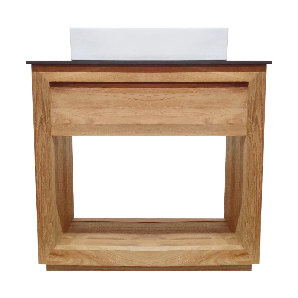 Rennes 36" Reclaimed Wood Vanity in Natural Teak with Slate Countertop and Single Hole Vessel Sink