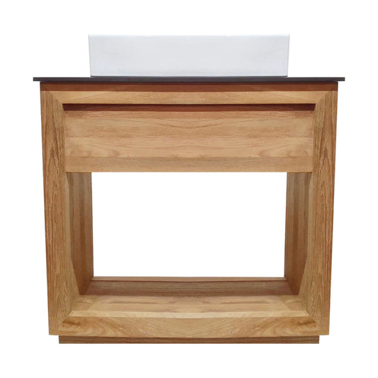 Rennes 36" Reclaimed Wood Vanity in Natural Teak with Slate Countertop and Single Hole Vessel Sink