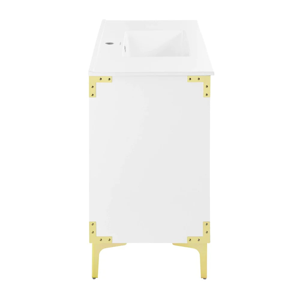 Voltaire 36" Single, Bathroom Vanity in White with Gold Hardware