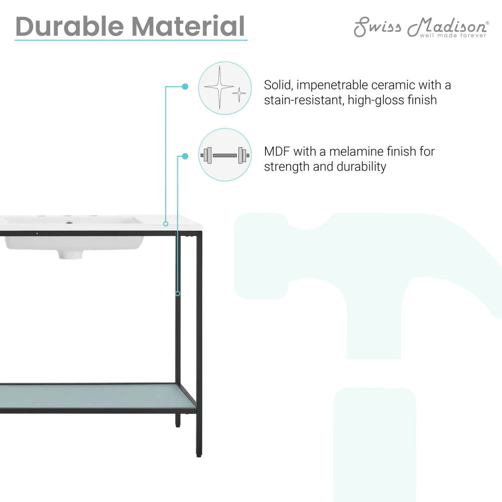 Pierre 72 Double, Freestanding, Open Shelf, Matte Black Metal Frame Bathroom Vanity