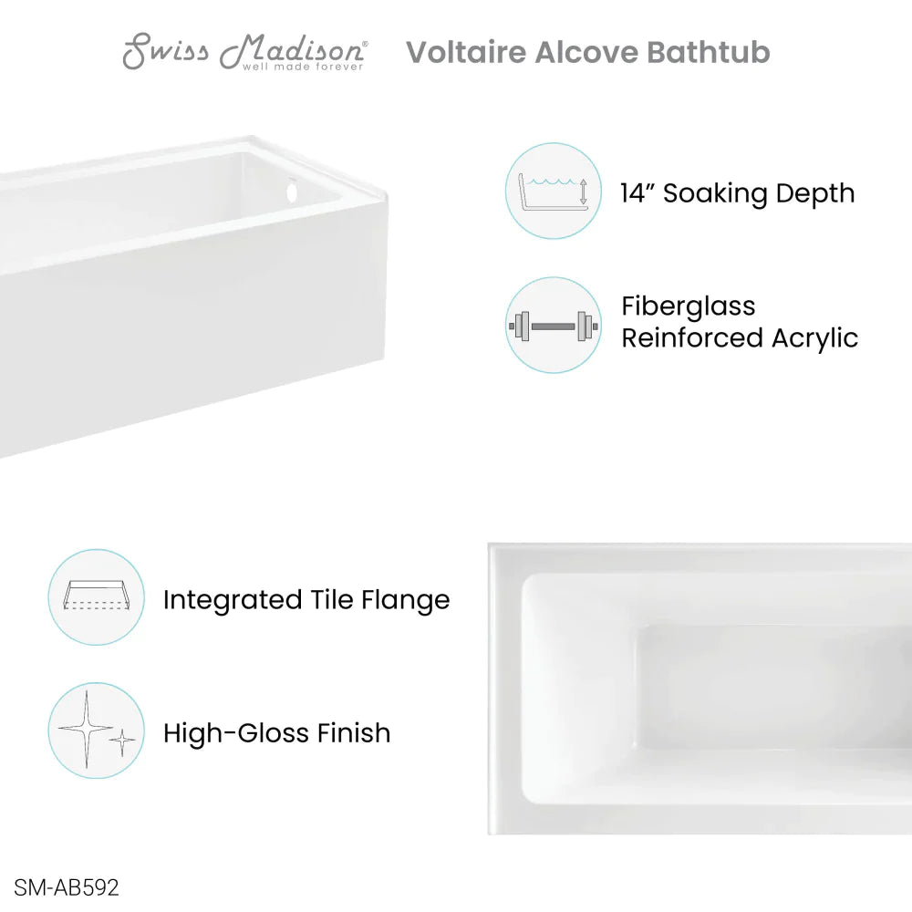 Voltaire 60" X 32" Right-Hand Drain Alcove Bathtub with Apron