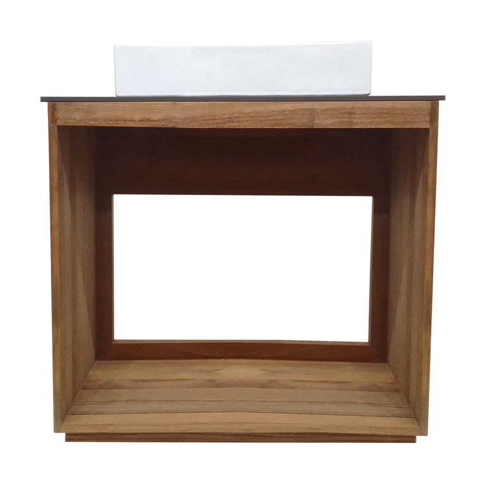 Rennes 36" Reclaimed Wood Vanity in Walnut with Slate Countertop and Single Hole Vessel Sink