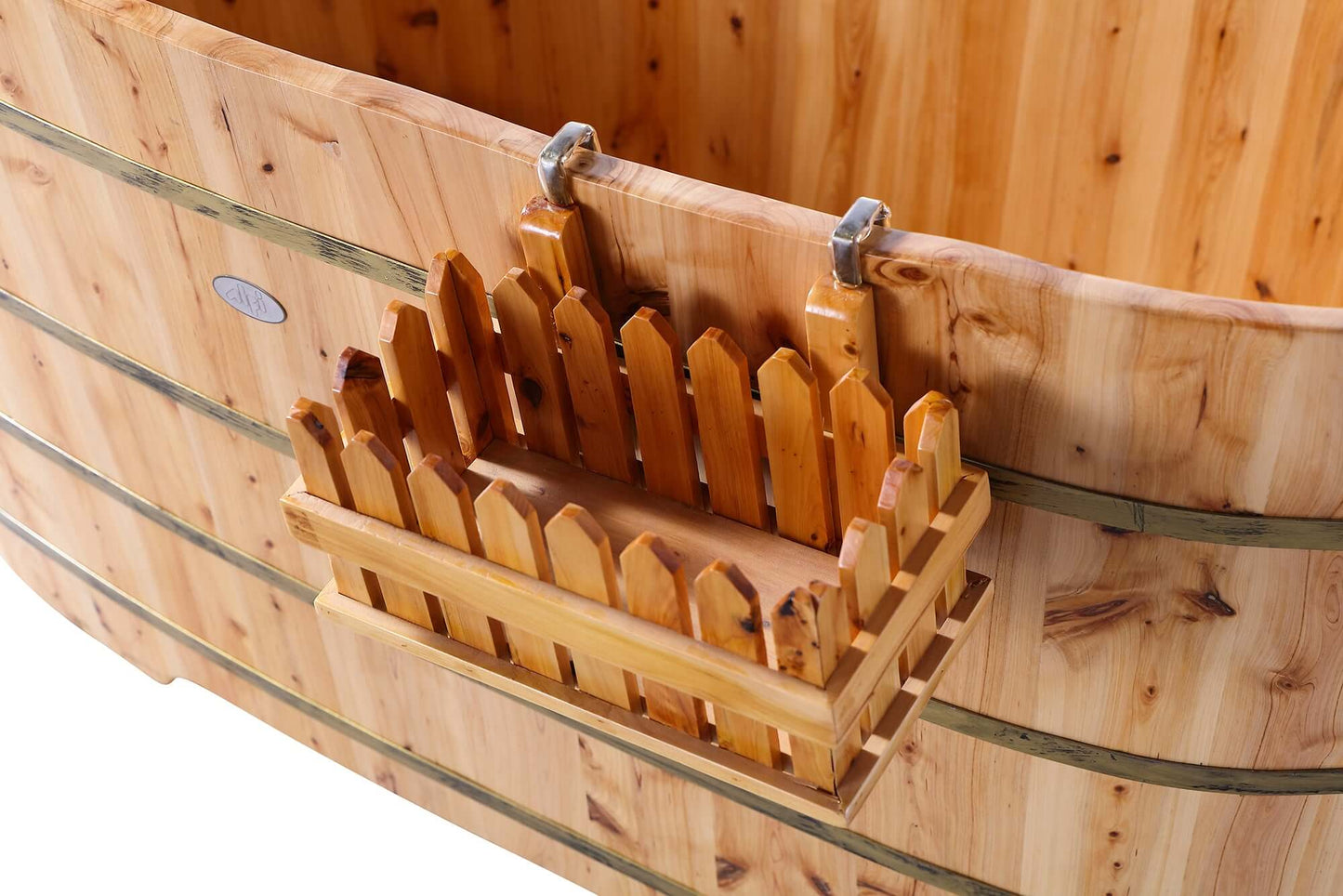 ALFI brand AB1103 59 Inch Free Standing Cedar Wood Bathtub with Bench