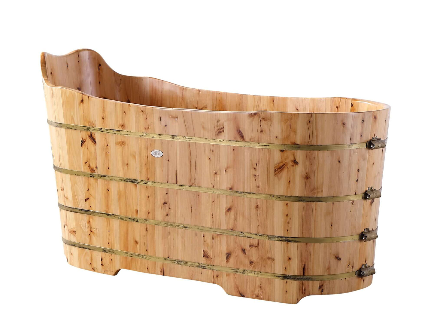 ALFI brand AB1103 59 Inch Free Standing Cedar Wood Bathtub with Bench