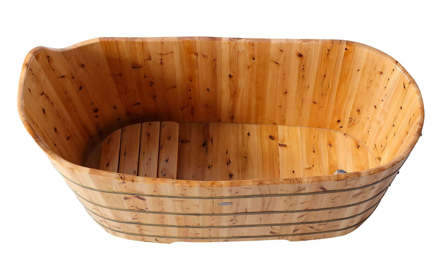 ALFI brand AB1103 59 Inch Free Standing Cedar Wood Bathtub with Bench