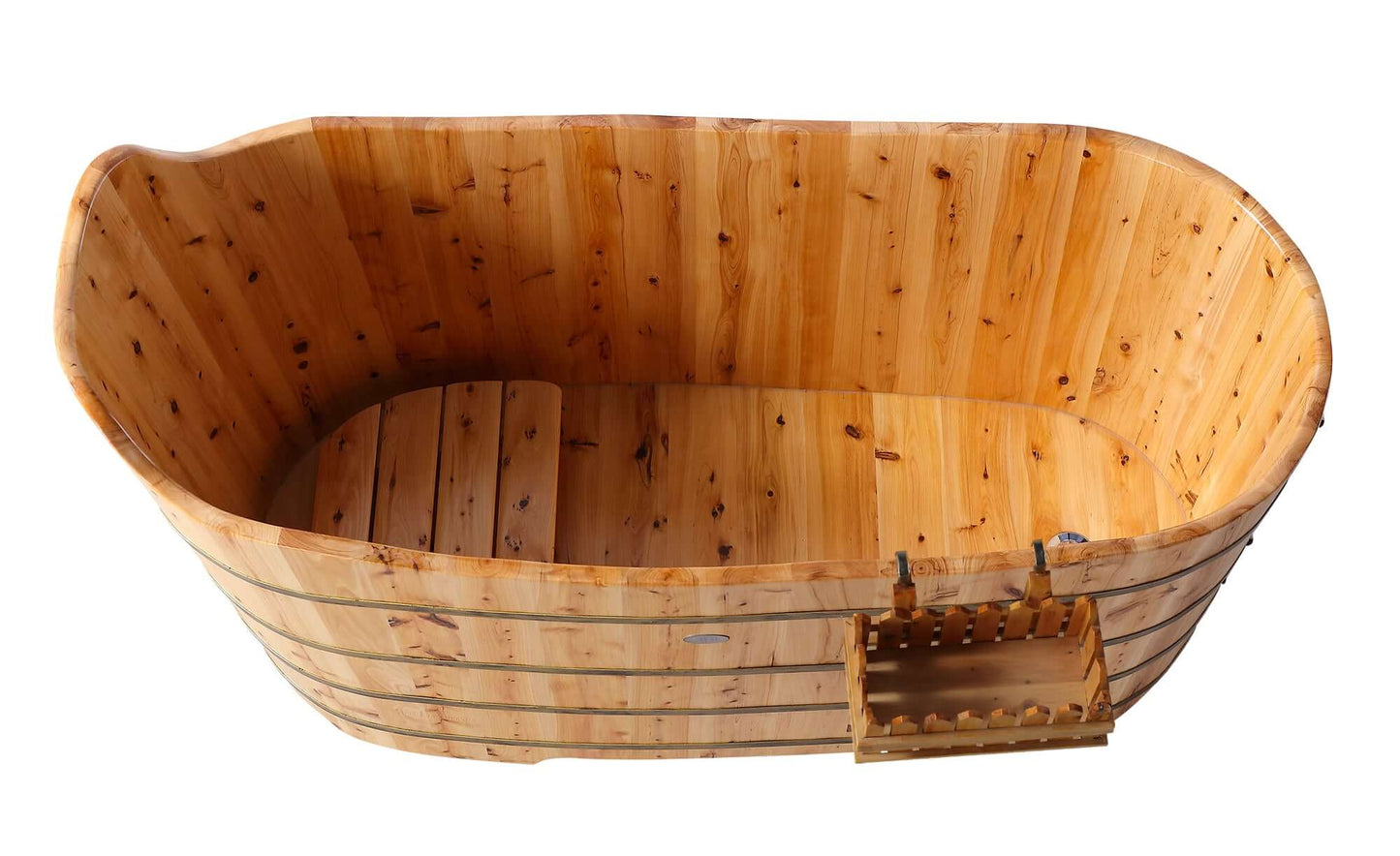 ALFI brand AB1103 59 Inch Free Standing Cedar Wood Bathtub with Bench