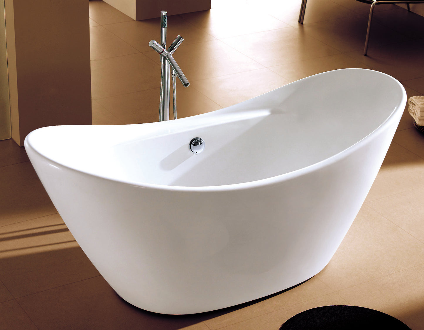 ALFI brand AB8803 68 Inch White Oval Acrylic Free Standing Soaking Bathtub