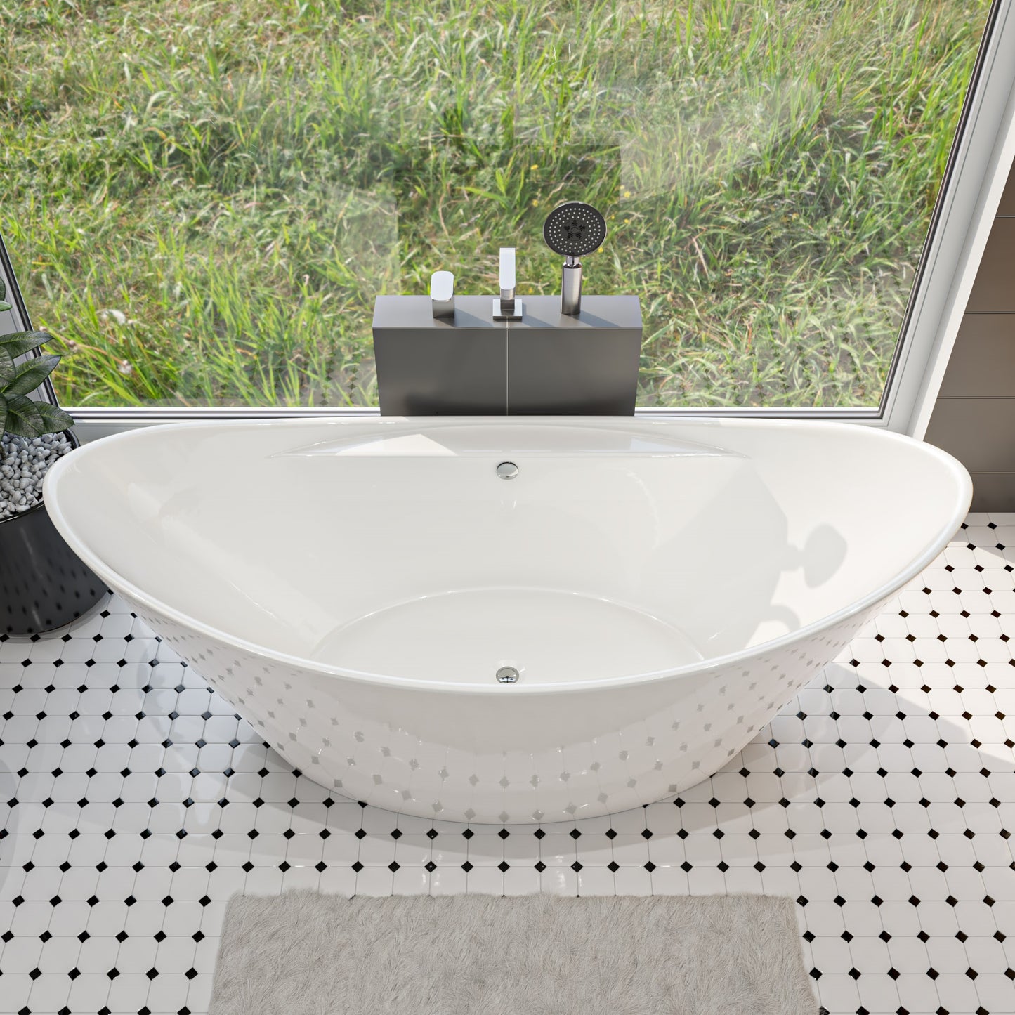 ALFI brand AB8803 68 Inch White Oval Acrylic Free Standing Soaking Bathtub