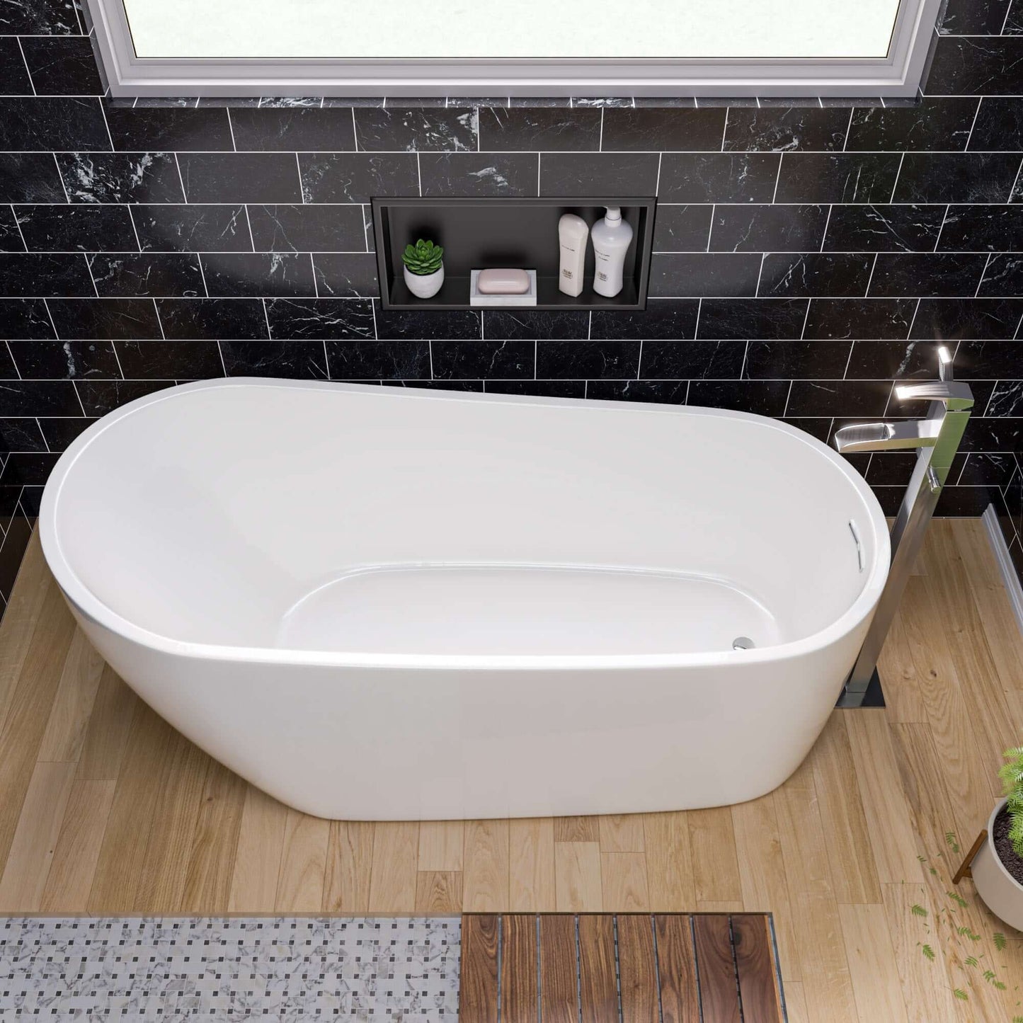 ALFI brand AB8826 68 Inch White Oval Acrylic Free Standing Soaking Bathtub