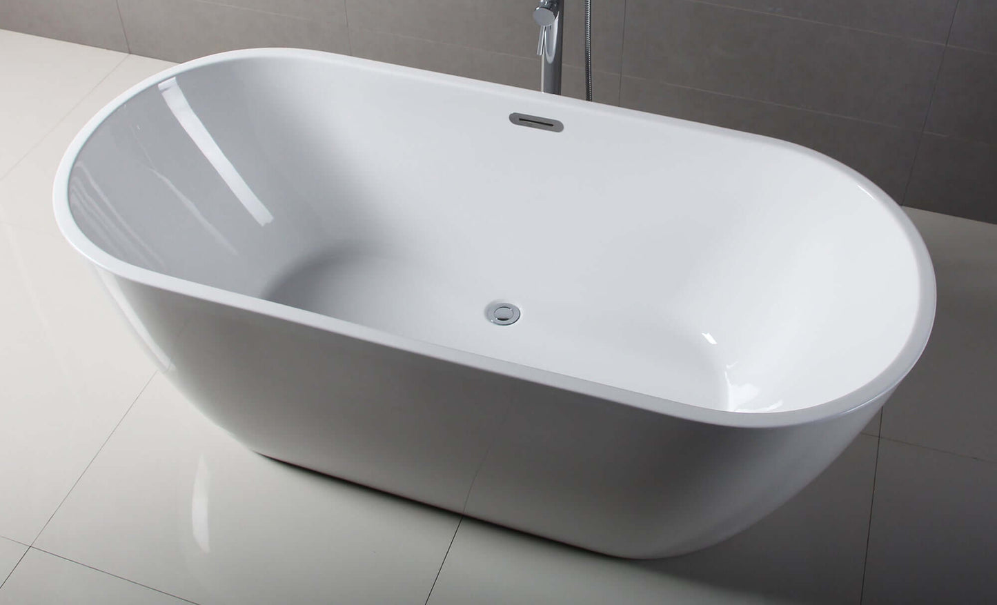 ALFI brand AB8839 67 Inch White Oval Acrylic Free Standing Soaking Bathtub