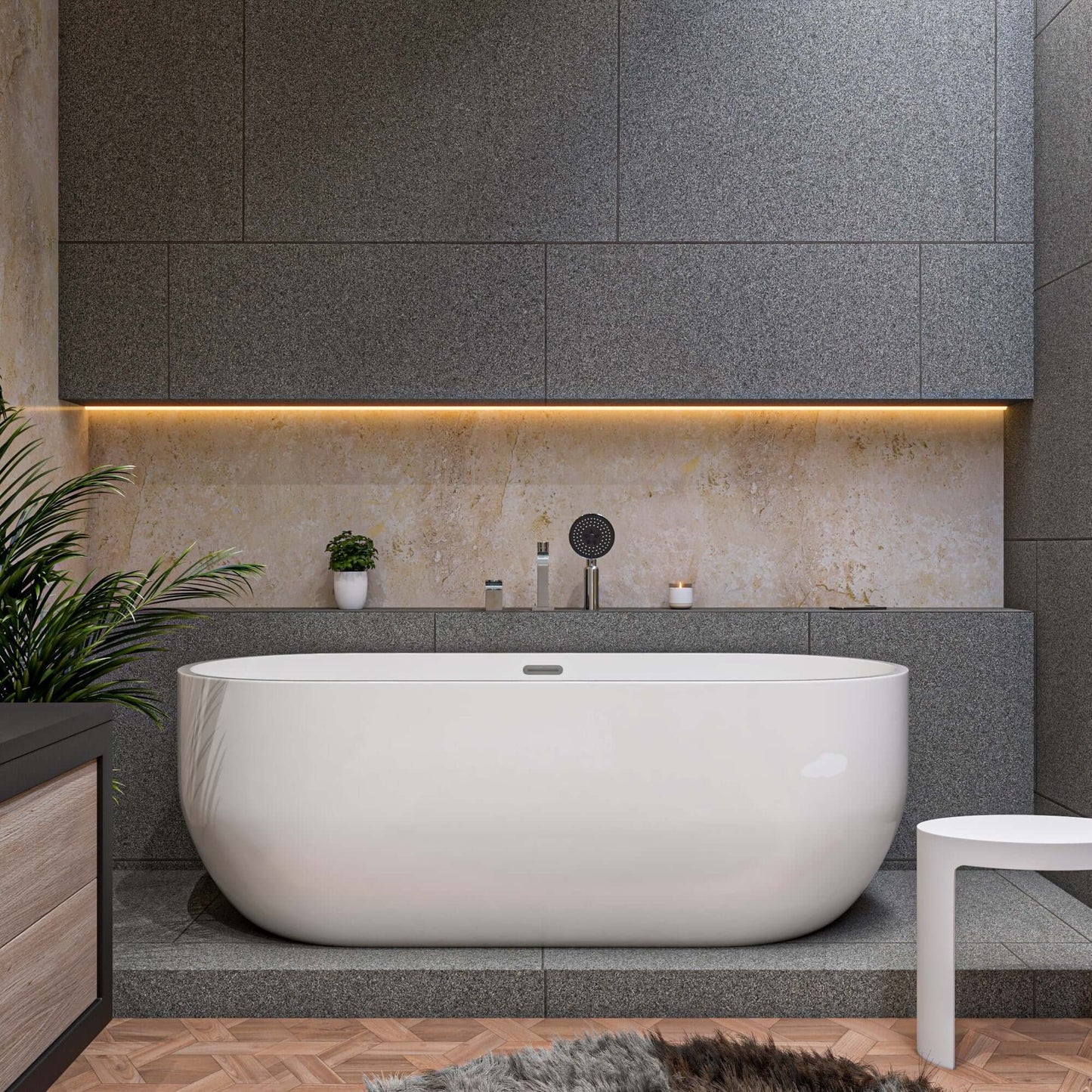 ALFI brand AB8839 67 Inch White Oval Acrylic Free Standing Soaking Bathtub