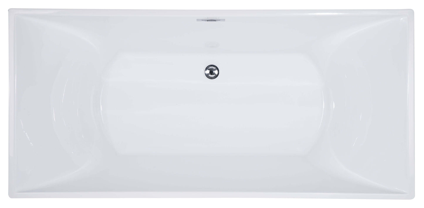 ALFI brand AB8840 67 Inch White Rectangular Acrylic Free Standing Soaking Bathtub