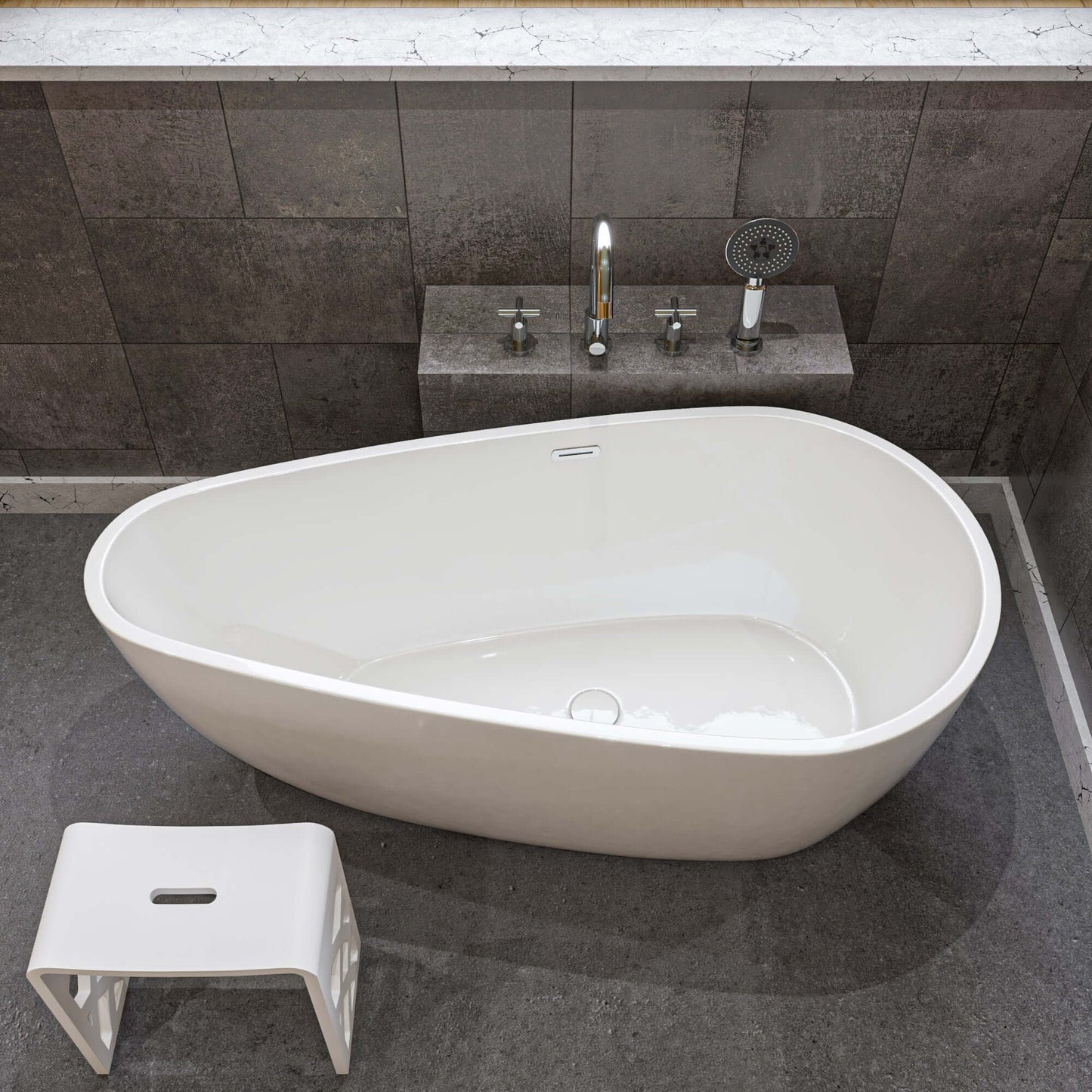 ALFI brand AB8861 59 Inch White Oval Acrylic Free Standing Soaking Bathtub