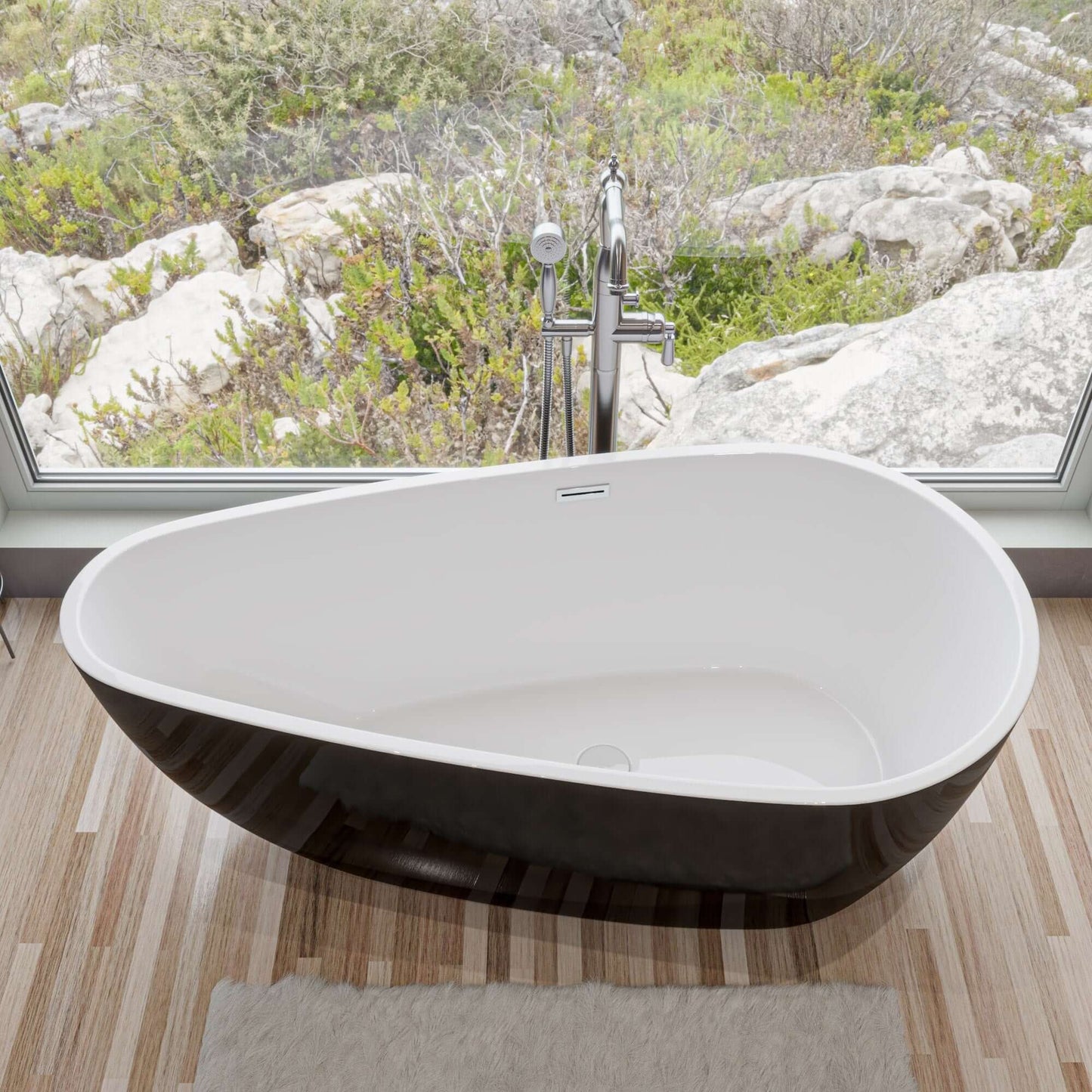 ALFI brand AB8862 59 Inch Black & White Oval Free Standing Soaking Bathtub