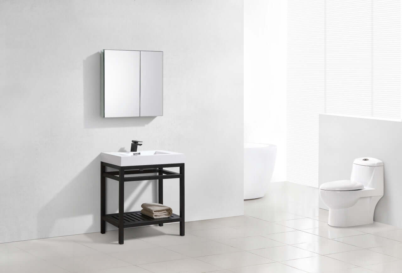 Cisco 30" Stainless Steel Console with Acrylic Sink - Matt Black