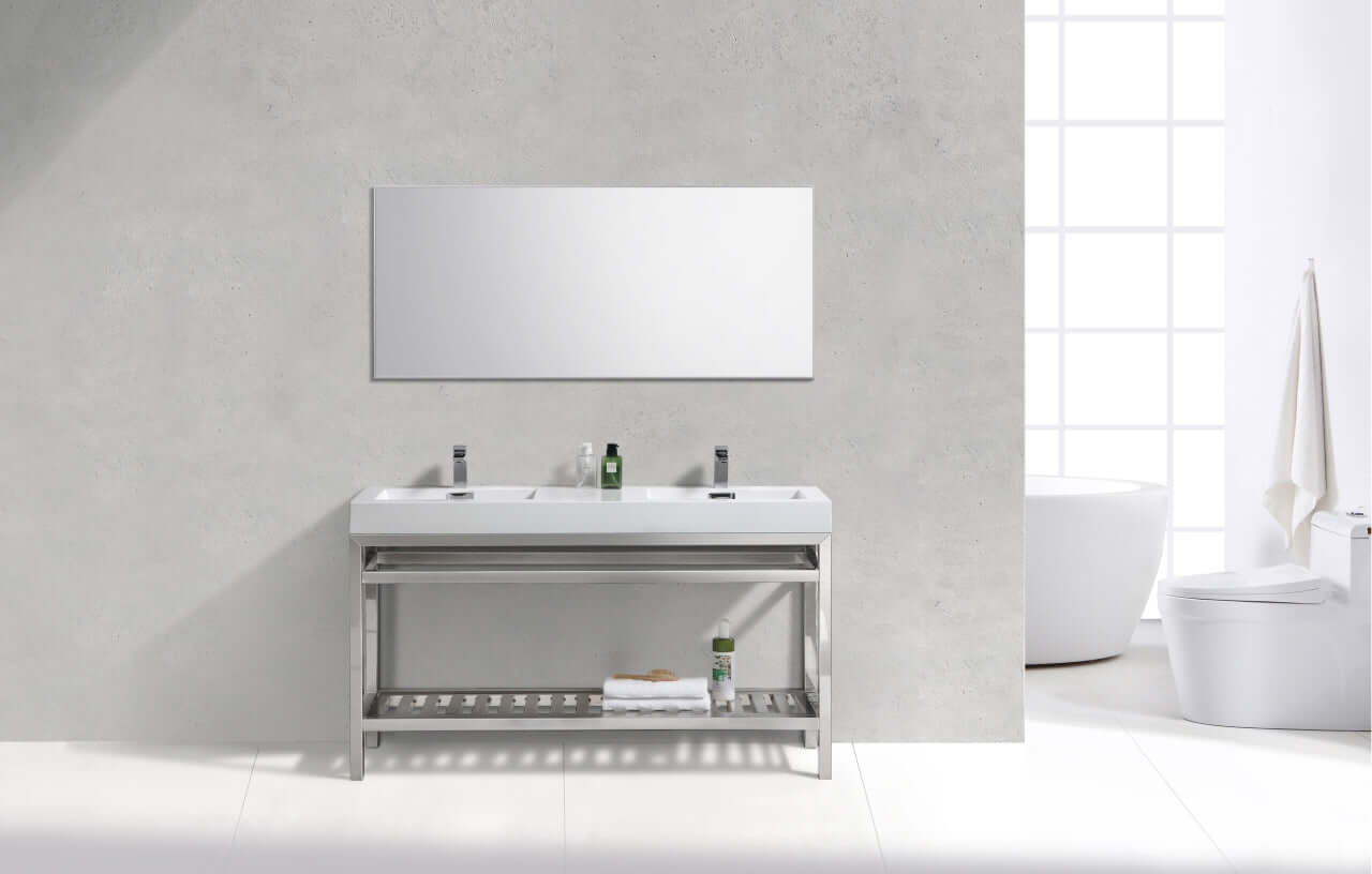 Cisco 60" Double Sink Stainless Steel Console with Acrylic Sink - Chrome in modern bathroom