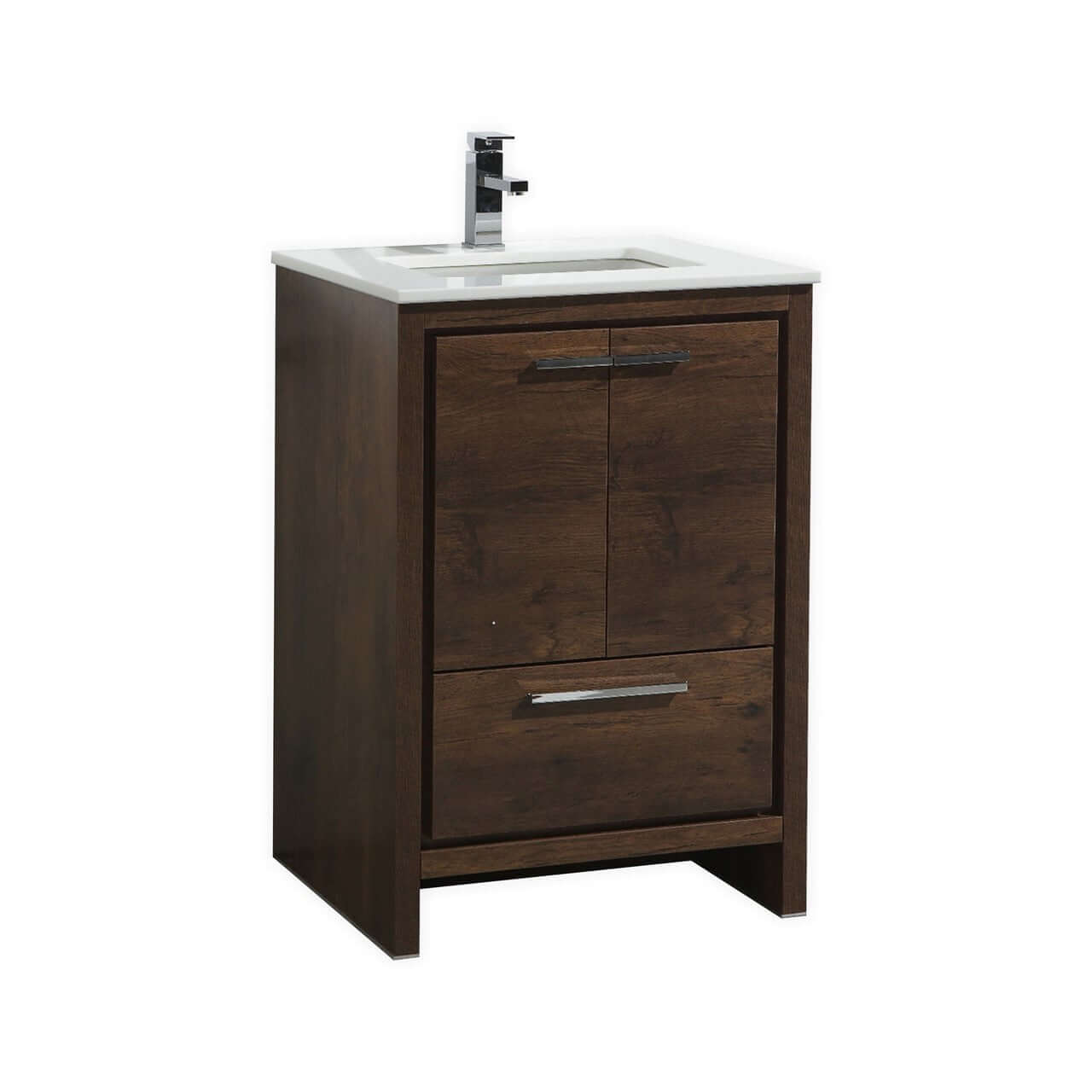 KubeBath Dolce 24″ Rose Wood Modern Bathroom Vanity with White Quartz Counter-Top