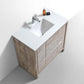 KubeBath Dolce 36″ Nature Wood Modern Bathroom Vanity with White Quartz Counter-Top featuring two doors and one drawer.