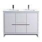 KubeBath Dolce 48″ Double Sink High Gloss White Modern Bathroom Vanity with White Quartz Counter-Top