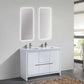 KubeBath Dolce 48″ Double Sink High Gloss White Modern Bathroom Vanity with White Quartz Counter-Top