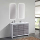 KubeBath Dolce 48″ Double Sink Ash Gray Modern Bathroom Vanity with White Quartz Counter-Top