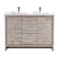 KubeBath Dolce 48″ Double Sink Nature Wood Modern Bathroom Vanity with White Quartz Counter-Top