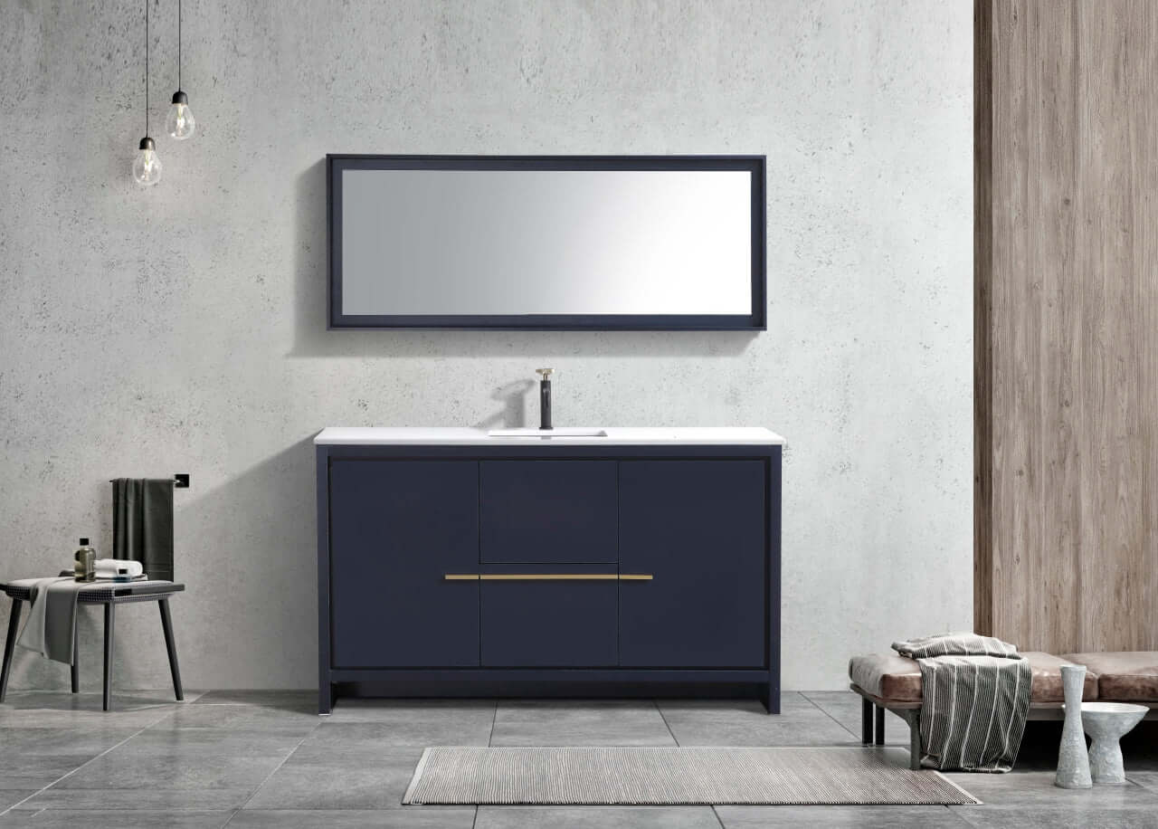 KubeBath Dolce 60″ Blue Modern Bathroom Vanity with White Quartz Counter-Top