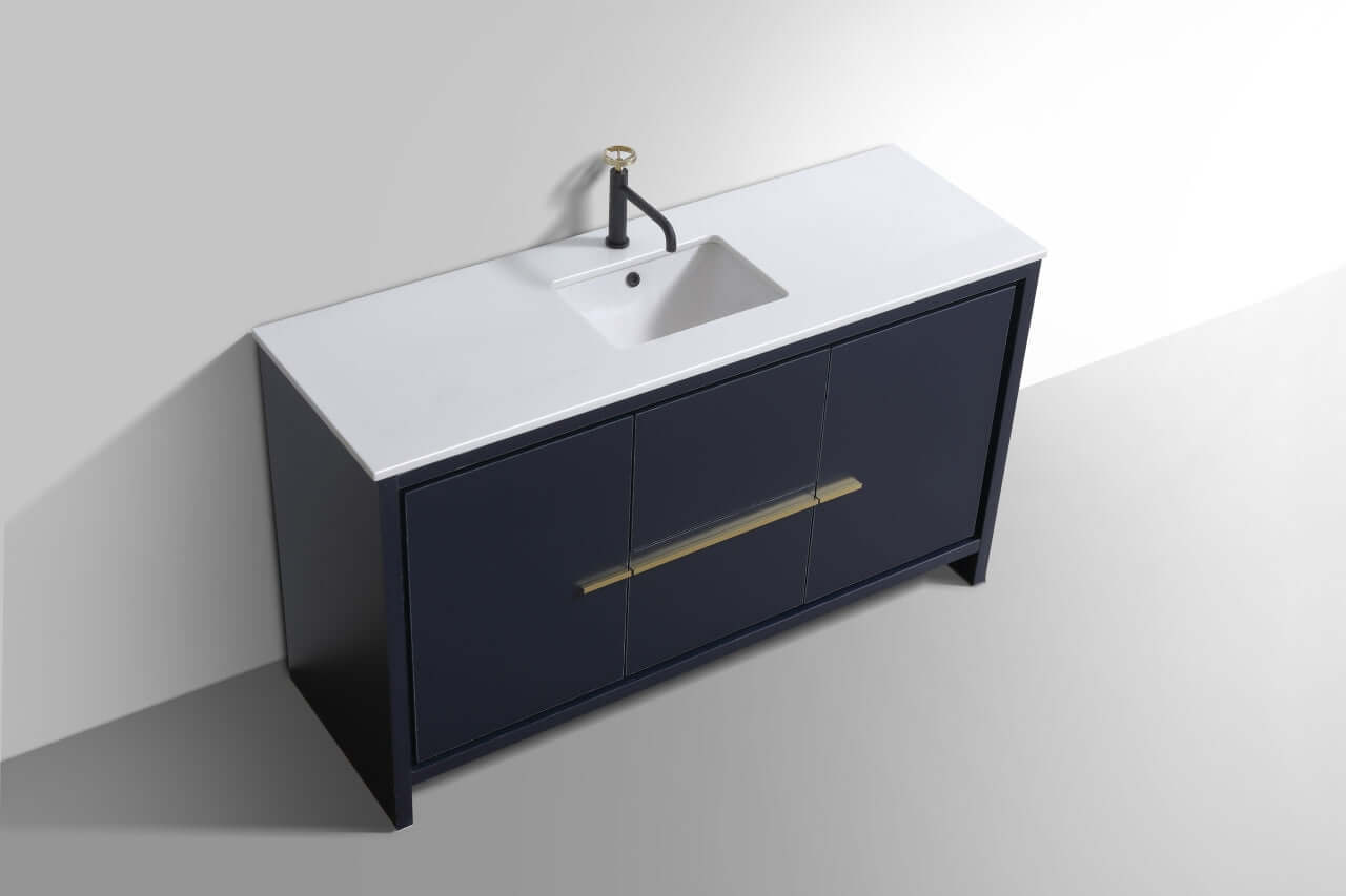 KubeBath Dolce 60″ Blue Modern Bathroom Vanity with White Quartz Counter-Top