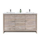 KubeBath Dolce 60″ Double Sink Nature Wood Modern Bathroom Vanity with White Quartz Counter-Top