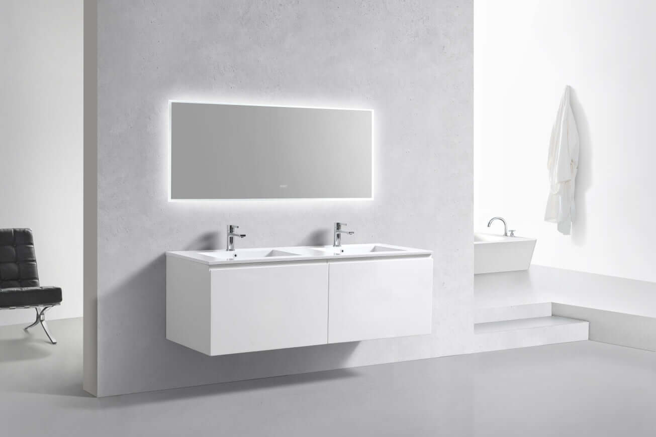 Balli 60'' Double Sink Wall Mount Modern Bathroom Vanity in Gloss White Finish