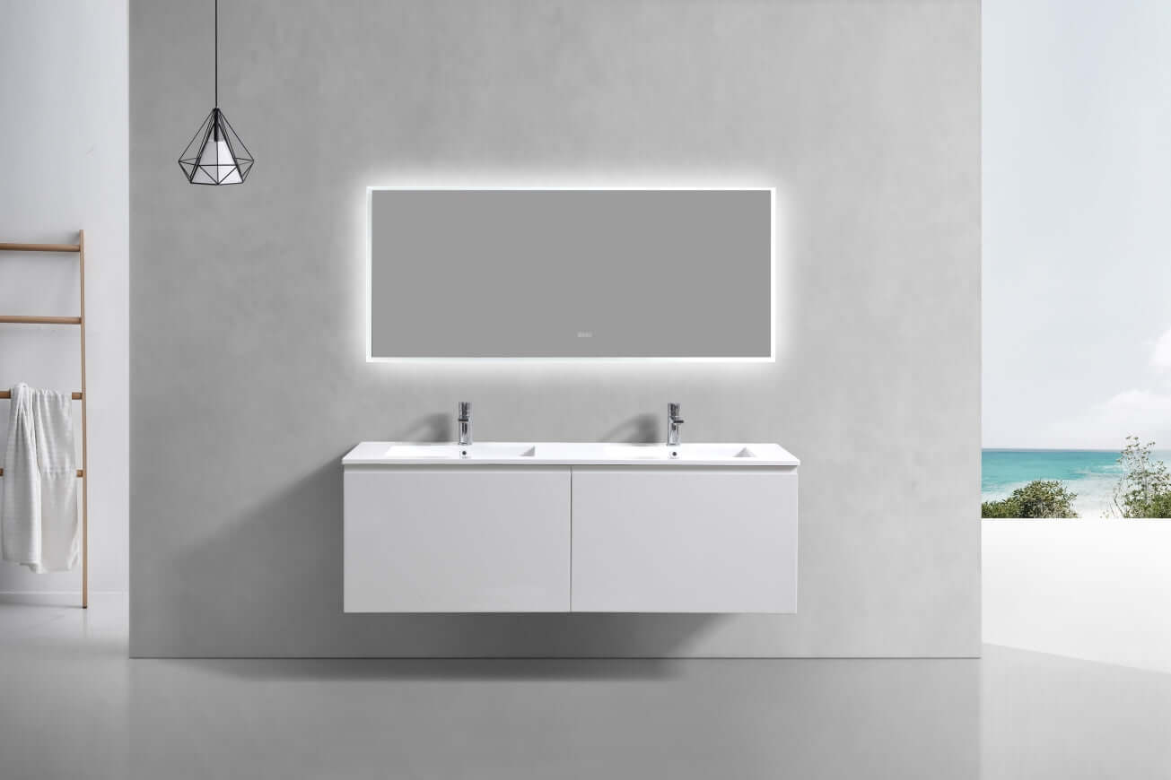 Balli 60'' Double Sink Wall Mount Modern Bathroom Vanity in Gloss White Finish