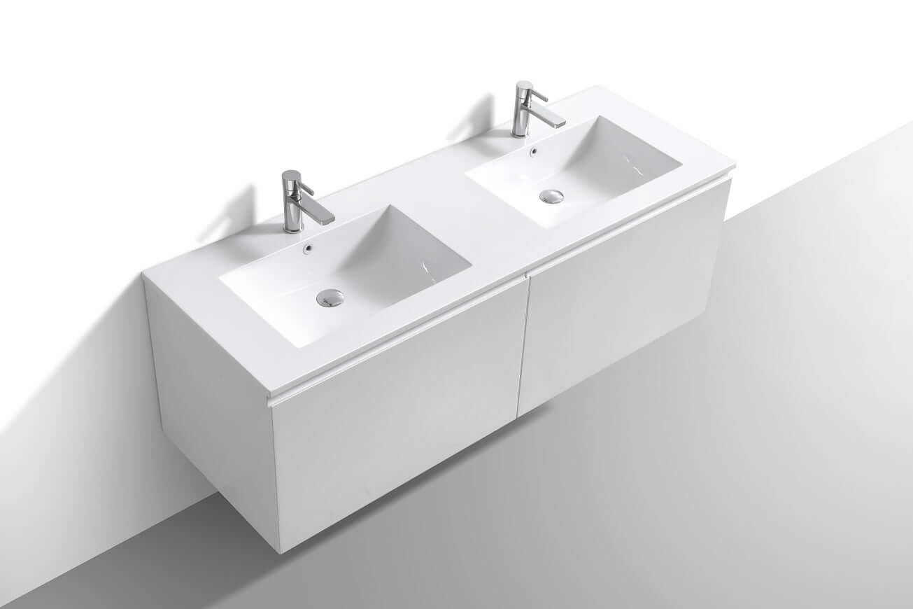 Balli 60'' Double Sink Wall Mount Modern Bathroom Vanity in Gloss White Finish