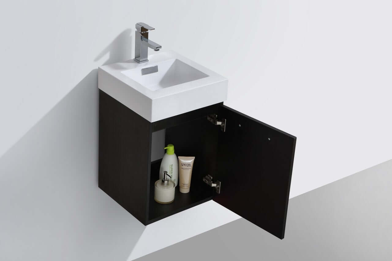 Bliss 16" Wall Mount Modern Bathroom Vanity High Gloss White I Black I Grey Oak I High Gloss Gray Oak I Walnut I Nature Wood