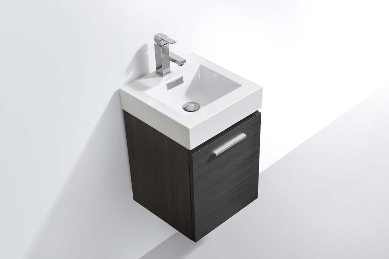 Bliss 16" Wall Mount Modern Bathroom Vanity High Gloss White I Black I Grey Oak I High Gloss Gray Oak I Walnut I Nature Wood