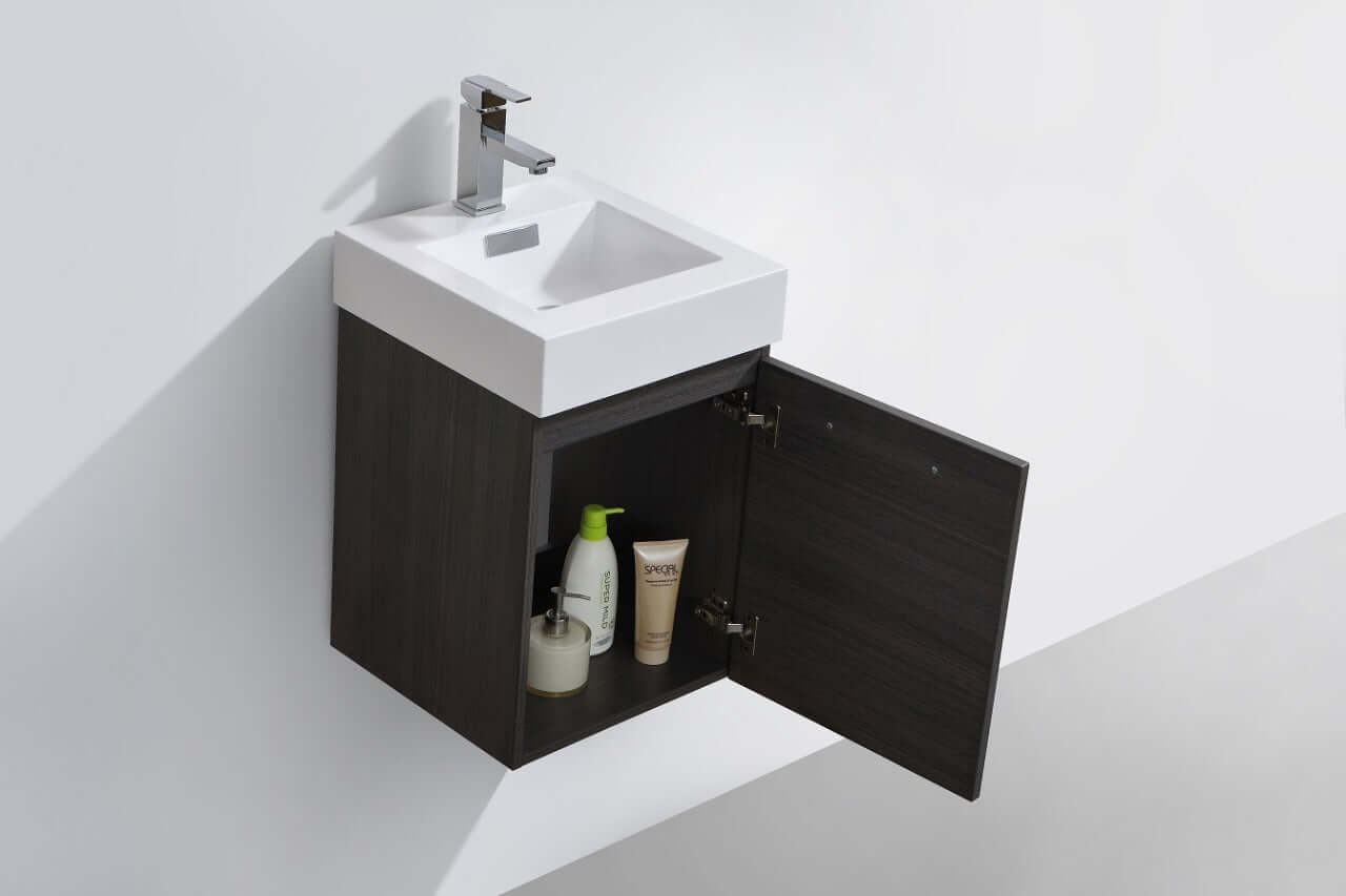 Bliss 16" Wall Mount Modern Bathroom Vanity High Gloss White I Black I Grey Oak I High Gloss Gray Oak I Walnut I Nature Wood