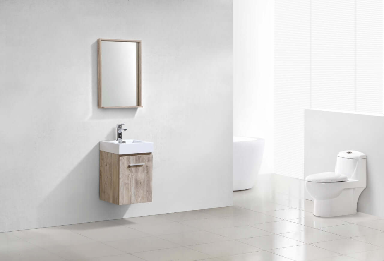 Bliss 16" Wall Mount Modern Bathroom Vanity High Gloss White I Black I Grey Oak I High Gloss Gray Oak I Walnut I Nature Wood