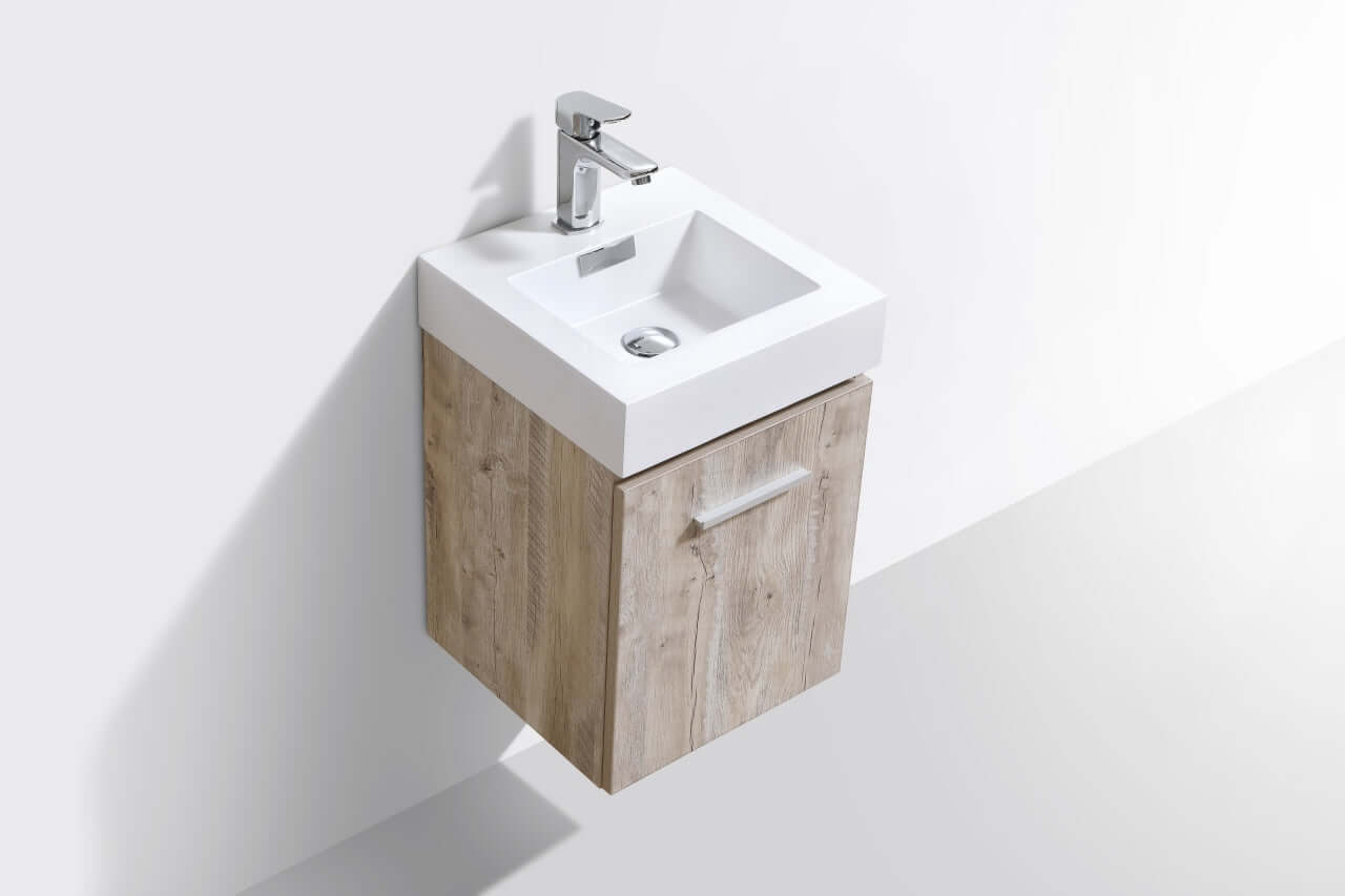 Bliss 16" Wall Mount Modern Bathroom Vanity High Gloss White I Black I Grey Oak I High Gloss Gray Oak I Walnut I Nature Wood
