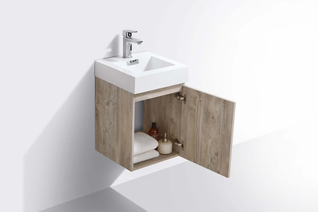 Bliss 16" Wall Mount Modern Bathroom Vanity High Gloss White I Black I Grey Oak I High Gloss Gray Oak I Walnut I Nature Wood