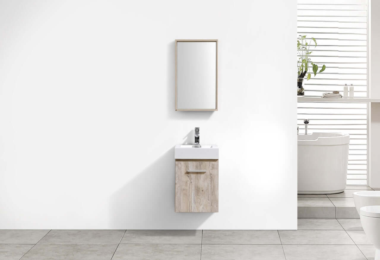 Bliss 16" Wall Mount Modern Bathroom Vanity High Gloss White I Black I Grey Oak I High Gloss Gray Oak I Walnut I Nature Wood