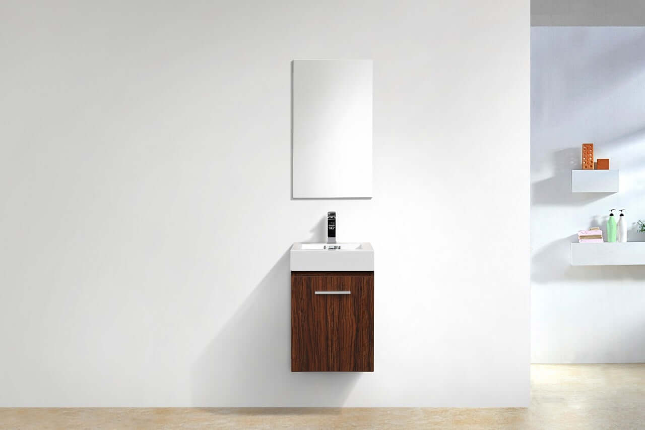 Bliss 16" Wall Mount Modern Bathroom Vanity High Gloss White I Black I Grey Oak I High Gloss Gray Oak I Walnut I Nature Wood