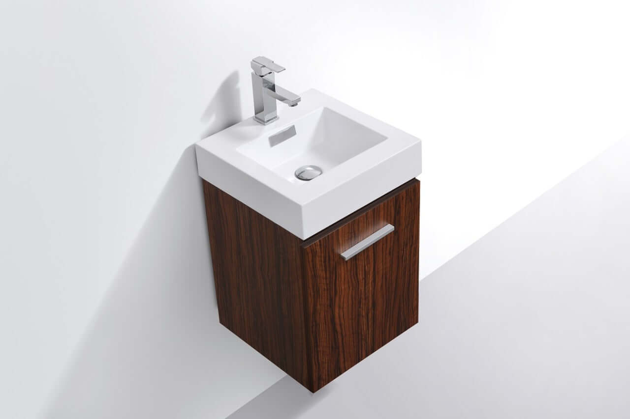 Bliss 16" Wall Mount Modern Bathroom Vanity High Gloss White I Black I Grey Oak I High Gloss Gray Oak I Walnut I Nature Wood