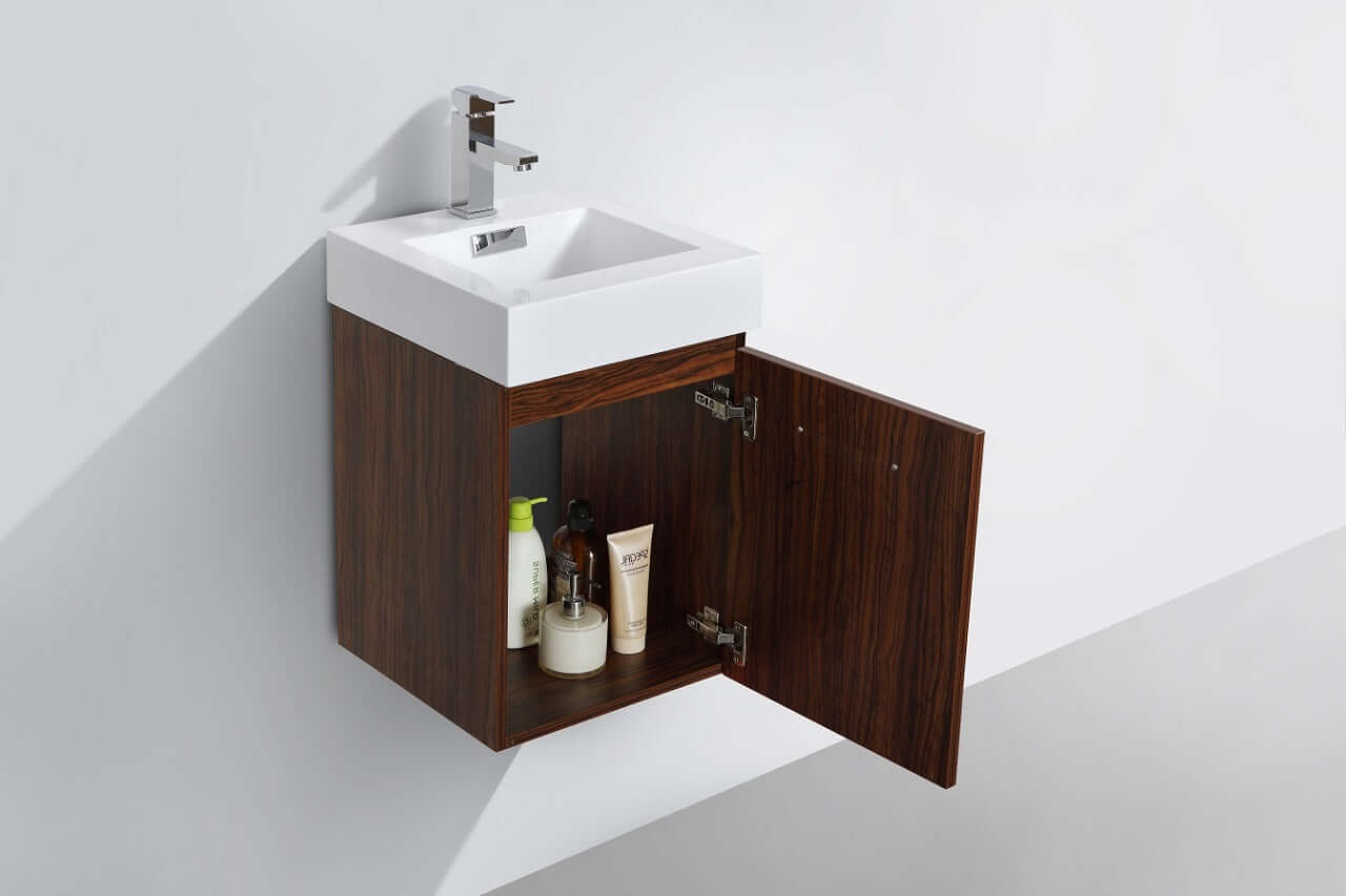 Bliss 16" Wall Mount Modern Bathroom Vanity High Gloss White I Black I Grey Oak I High Gloss Gray Oak I Walnut I Nature Wood
