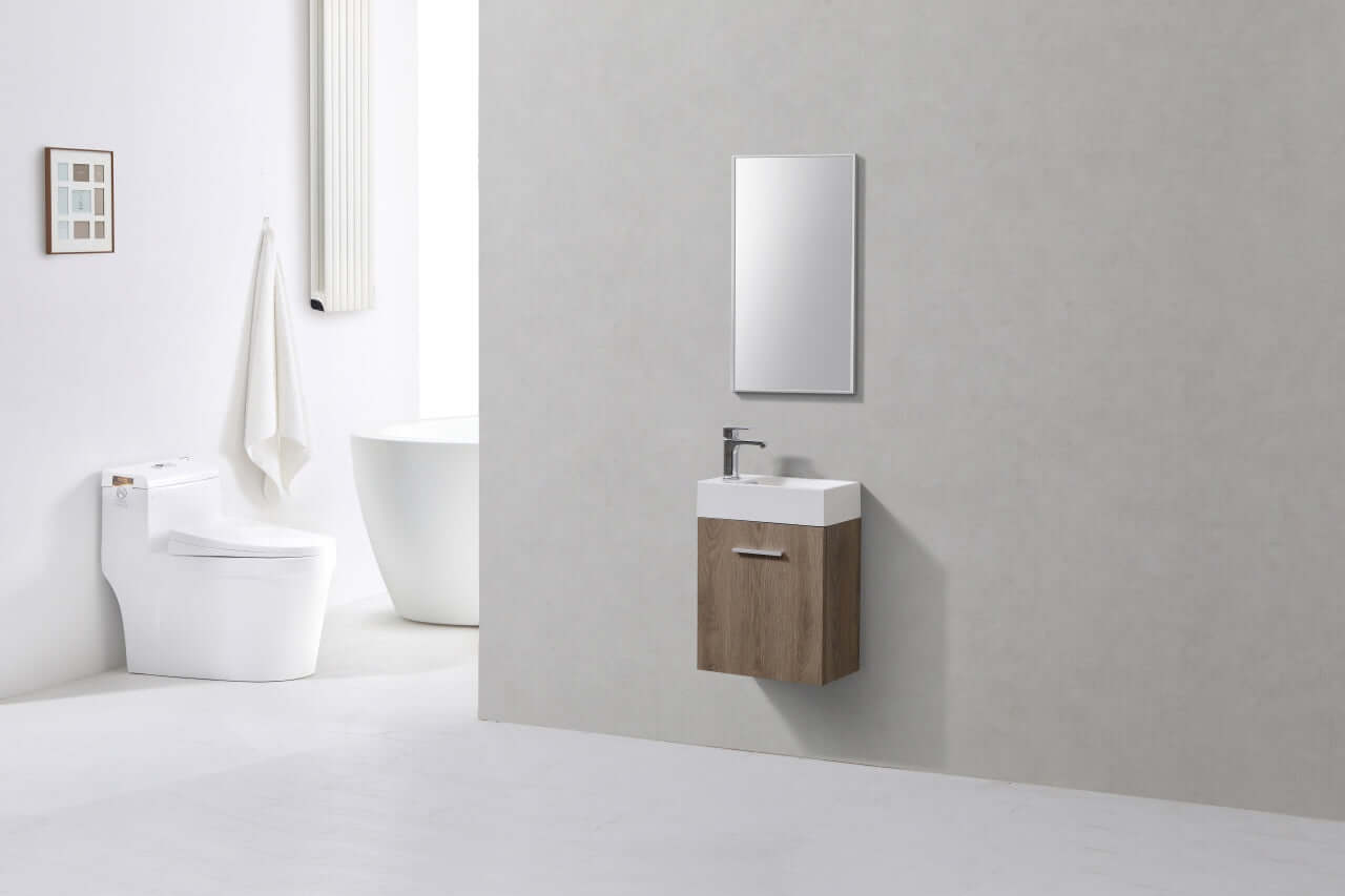 Bliss 18" Wall Mount Modern Bathroom Vanity, High Gloss White I Black I Gray Oak I Walnut I Nature Wood I Butternut