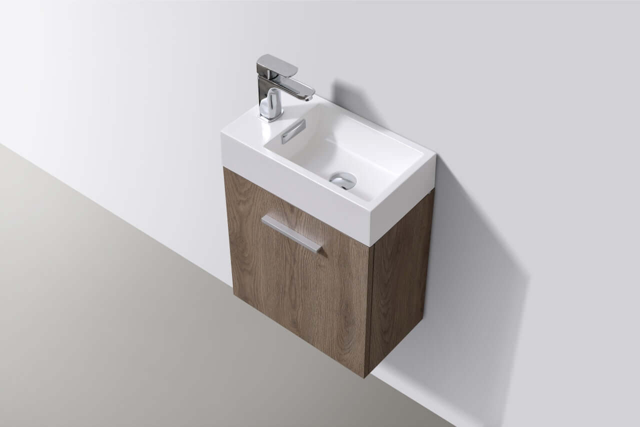 Bliss 18" Wall Mount Modern Bathroom Vanity, High Gloss White I Black I Gray Oak I Walnut I Nature Wood I Butternut
