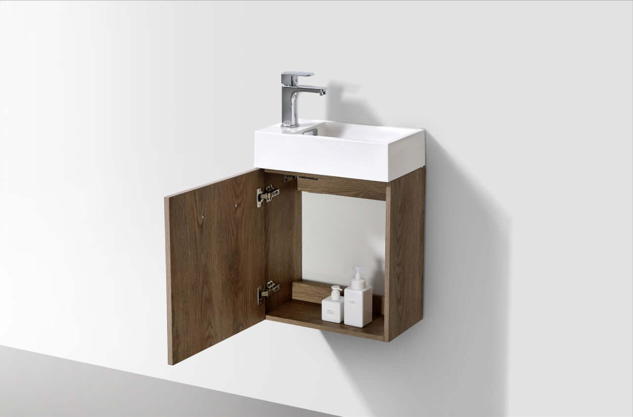 Bliss 18" Wall Mount Modern Bathroom Vanity, High Gloss White I Black I Gray Oak I Walnut I Nature Wood I Butternut